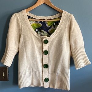 Moth peacock reversible wool sweater buttons 3/4 sleeves